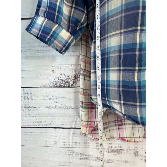 Soft Surroundings Medium Button Down Plaid & Embroidered Serena Boho Floral Top - Picture 9 of 15